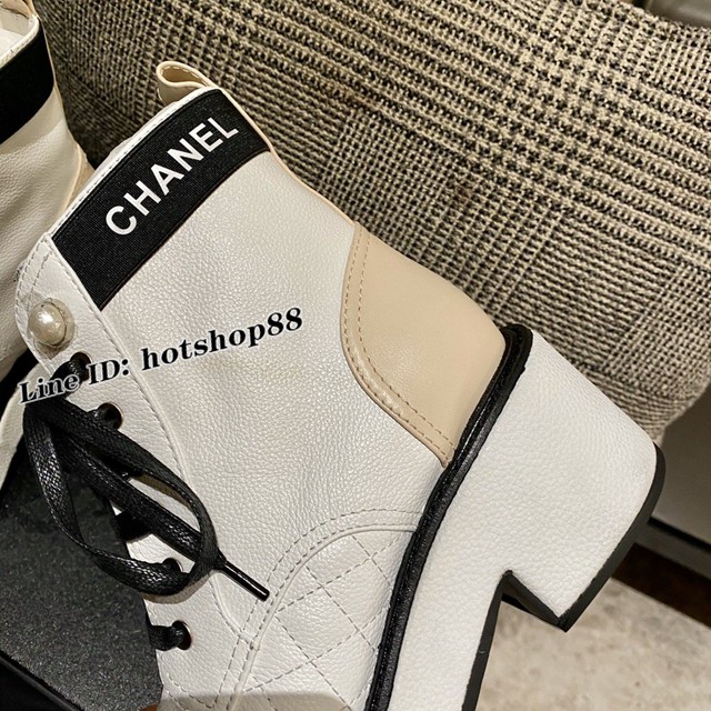 Chanel秋冬新款珍珠菱格紋短靴 香奈兒專櫃款女靴 dx1048